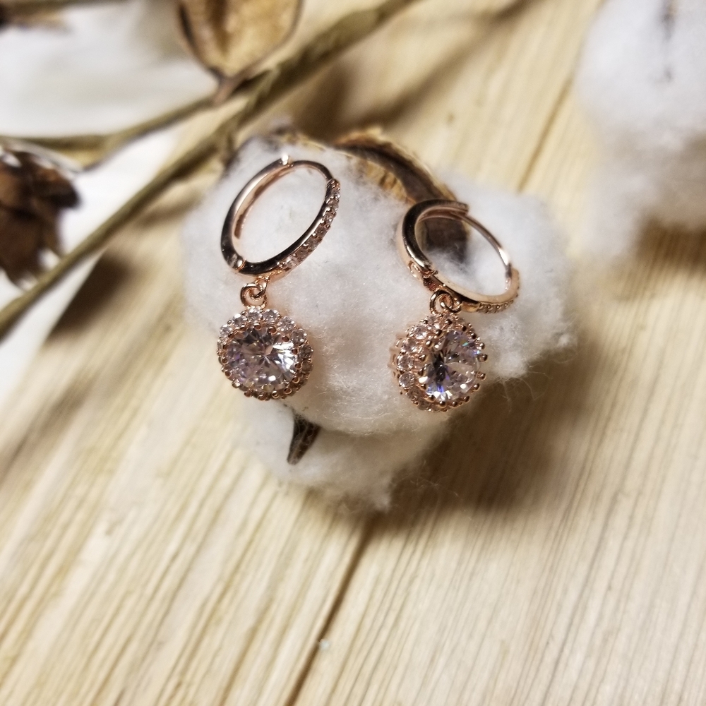 Gorgeous ROSE GOLD Dangle earrings with CZ's - Picture 8 of 8